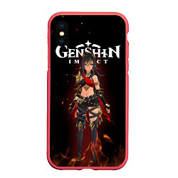 Чехол iPhone XS Max матовый Дэхья и огонь Персонаж Genshin Impact, цвет: 3D-красный