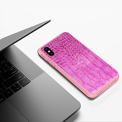 Чехол iPhone XS Max матовый Кожа - текстура - pink, цвет: 3D-баблгам — фото 2