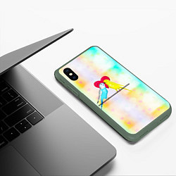 Чехол iPhone XS Max матовый Влюбленные волнистые попугайчики, цвет: 3D-темно-зеленый — фото 2