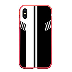 Чехол iPhone XS Max матовый Чёрные и белые полоски, цвет: 3D-красный