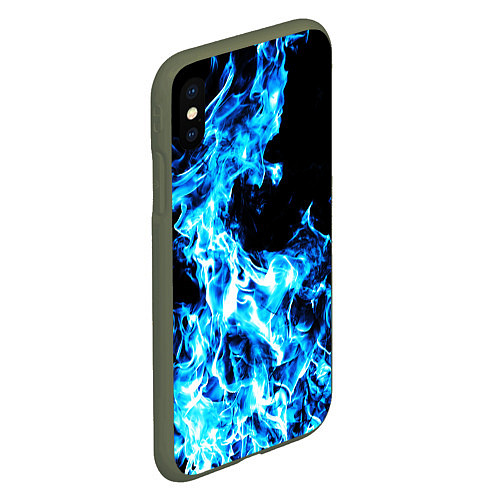 Чехол iPhone XS Max матовый Красивый неоновый синий огонь / 3D-Темно-зеленый – фото 2