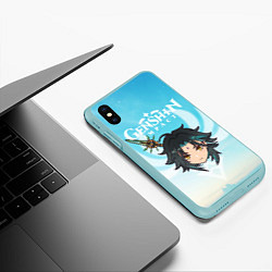 Чехол iPhone XS Max матовый Genshin Impact - Сяо, цвет: 3D-мятный — фото 2
