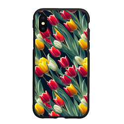 Чехол iPhone XS Max матовый Много тюльпанов