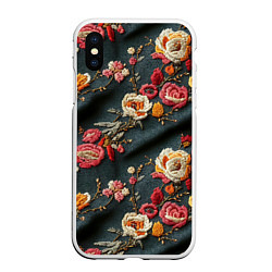 Чехол iPhone XS Max матовый Эффект вышивки разные цветы