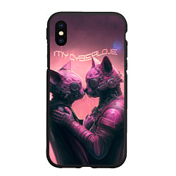 Чехол iPhone XS Max матовый Влюбленные кибер-котики, цвет: 3D-черный