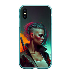 Чехол iPhone XS Max матовый Cyberpunk girl art, цвет: 3D-мятный