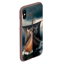 Чехол iPhone XS Max матовый Корабль в бушующем море, цвет: 3D-коричневый — фото 2