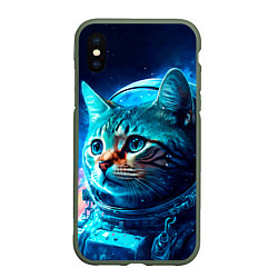 Чехол iPhone XS Max матовый Кот космонавт и звезды