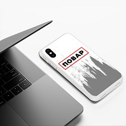 Чехол iPhone XS Max матовый Повар - в красной рамке на светлом, цвет: 3D-белый — фото 2
