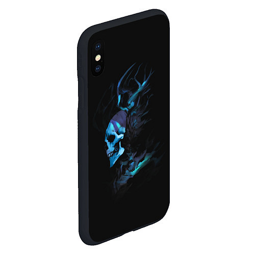 Чехол iPhone XS Max матовый Blue skeleton with horns / 3D-Черный – фото 2