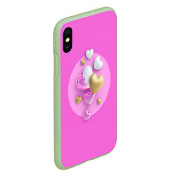 Чехол iPhone XS Max матовый Милые любовные сердца, цвет: 3D-салатовый — фото 2