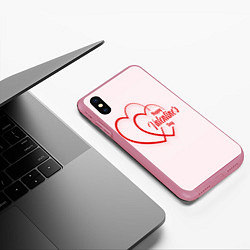 Чехол iPhone XS Max матовый С двумя линиями сердец, цвет: 3D-малиновый — фото 2