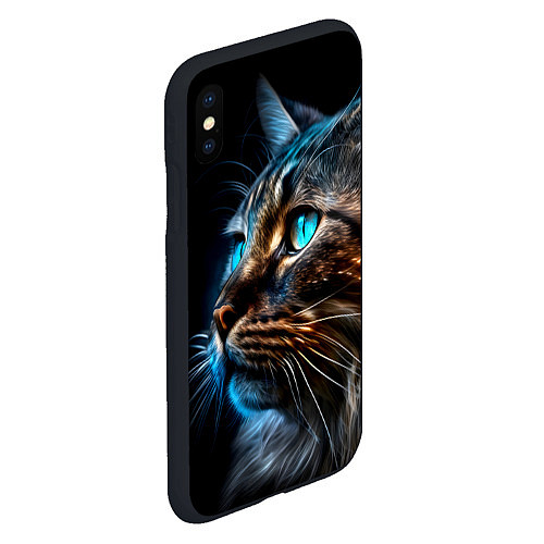 Чехол iPhone XS Max матовый Кот с неоновыми глазами / 3D-Черный – фото 2