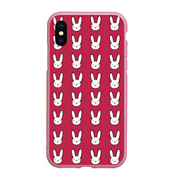 Чехол iPhone XS Max матовый Bunny Pattern red, цвет: 3D-розовый