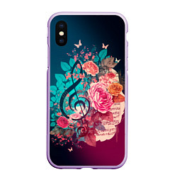 Чехол iPhone XS Max матовый Цветы и музыкальная нота