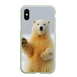 Чехол iPhone XS Max матовый Белый медведь приветствует, цвет: 3D-салатовый