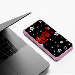 Чехол iPhone XS Max матовый Ленин на фоне звезд, цвет: 3D-розовый — фото 2