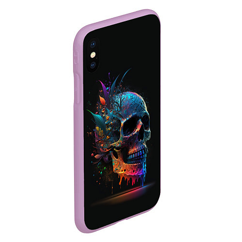 Чехол iPhone XS Max матовый Красочный череп с цветами / 3D-Сиреневый – фото 2