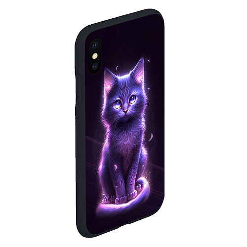 Чехол iPhone XS Max матовый Неоновый котик в лесу / 3D-Черный – фото 2