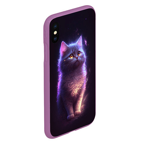 Чехол iPhone XS Max матовый Неоновый котик и луна / 3D-Фиолетовый – фото 2