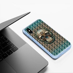 Чехол iPhone XS Max матовый Череп в стиле стимпанк, цвет: 3D-голубой — фото 2