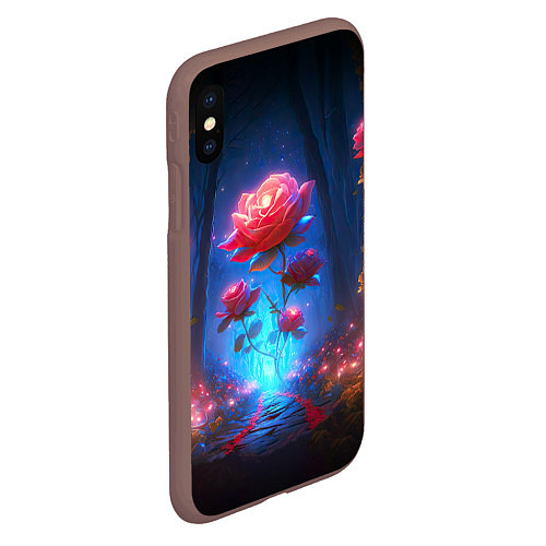 Чехол iPhone XS Max матовый Алая роза в ночном лесу / 3D-Коричневый – фото 2