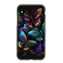 Чехол iPhone XS Max матовый Разные неоновые бабочки, цвет: 3D-темно-зеленый