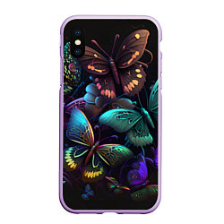 Чехол iPhone XS Max матовый Разные неоновые бабочки, цвет: 3D-сиреневый