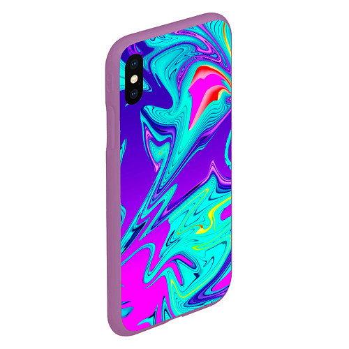 Чехол iPhone XS Max матовый Неоновые краски разводы / 3D-Фиолетовый – фото 2