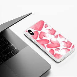 Чехол iPhone XS Max матовый Розовые акварельные сердца - паттерн, цвет: 3D-белый — фото 2