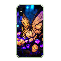Чехол iPhone XS Max матовый Цветок бабочка midjouney, цвет: 3D-салатовый