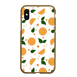 Чехол iPhone XS Max матовый Апельсины с листьями