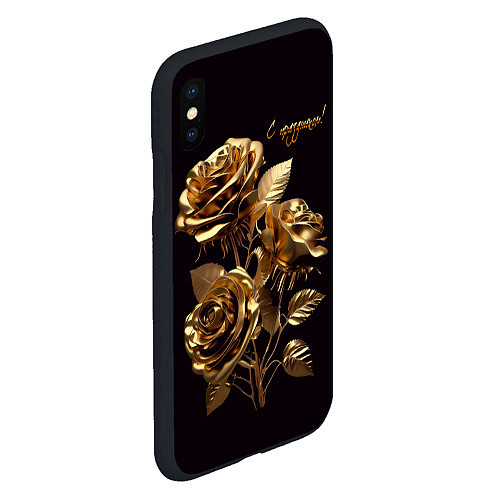Чехол iPhone XS Max матовый Золотые розы / 3D-Черный – фото 2