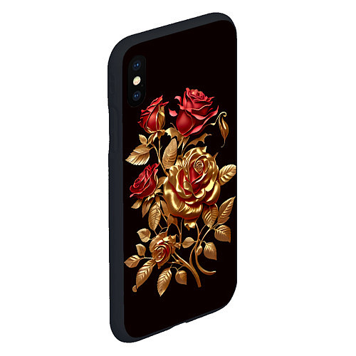 Чехол iPhone XS Max матовый Красные и золотые розы / 3D-Черный – фото 2