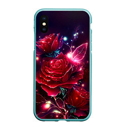 Чехол iPhone XS Max матовый Розы с огоньками, цвет: 3D-мятный