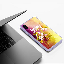 Чехол iPhone XS Max матовый Ветка цветущей яблони акварель, цвет: 3D-светло-сиреневый — фото 2