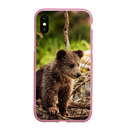 Чехол iPhone XS Max матовый Медвежонок красавец, цвет: 3D-розовый