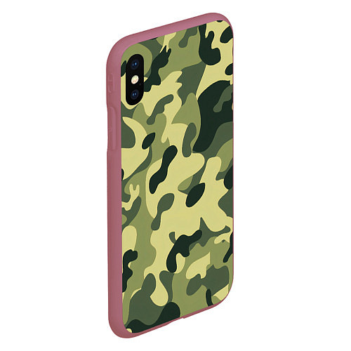 Чехол iPhone XS Max матовый Лесной камуфляж / 3D-Малиновый – фото 2