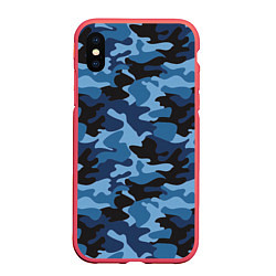 Чехол iPhone XS Max матовый Сине-черный камуфляж, цвет: 3D-красный