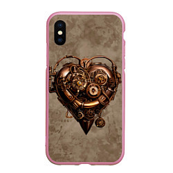 Чехол iPhone XS Max матовый Стимпанк сердце, цвет: 3D-розовый