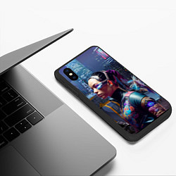 Чехол iPhone XS Max матовый Cyberpunk - brave girl - neural network, цвет: 3D-черный — фото 2