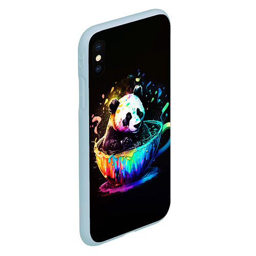 Чехол iPhone XS Max матовый Панда в кружке / 3D-Голубой – фото 2
