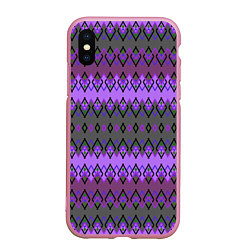 Чехол iPhone XS Max матовый Серо-фиолетовый этнический геометрический узор