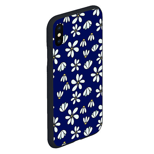 Чехол iPhone XS Max матовый Дудл ромашки на синем фоне - паттерн / 3D-Черный – фото 2