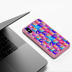 Чехол iPhone XS Max матовый Клетчатый узор с девушками, цвет: 3D-малиновый — фото 2