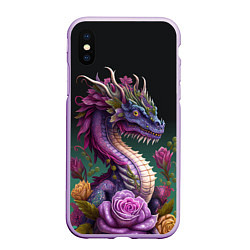 Чехол iPhone XS Max матовый Неоновый дракон с цветами
