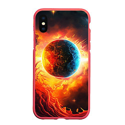Чехол iPhone XS Max матовый Планета в огненном космосе, цвет: 3D-красный