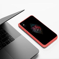 Чехол iPhone XS Max матовый Неоновый разноцветный волк, цвет: 3D-красный — фото 2