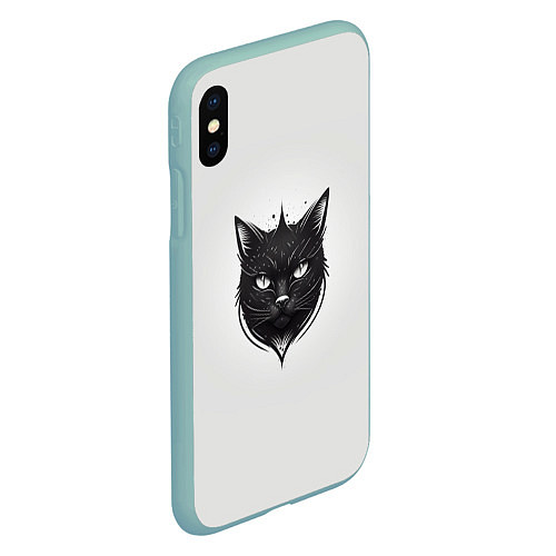 Чехол iPhone XS Max матовый Чёрный кошачий арт / 3D-Мятный – фото 2