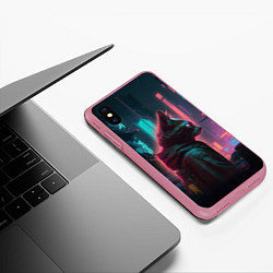 Чехол iPhone XS Max матовый Кот в киберпанке, цвет: 3D-малиновый — фото 2